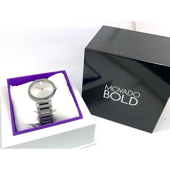 Movado Women's Watch 3601090 Bold Swiss Quartz Silver Dial Stainless Steel 34mm - Picture 3 of 14